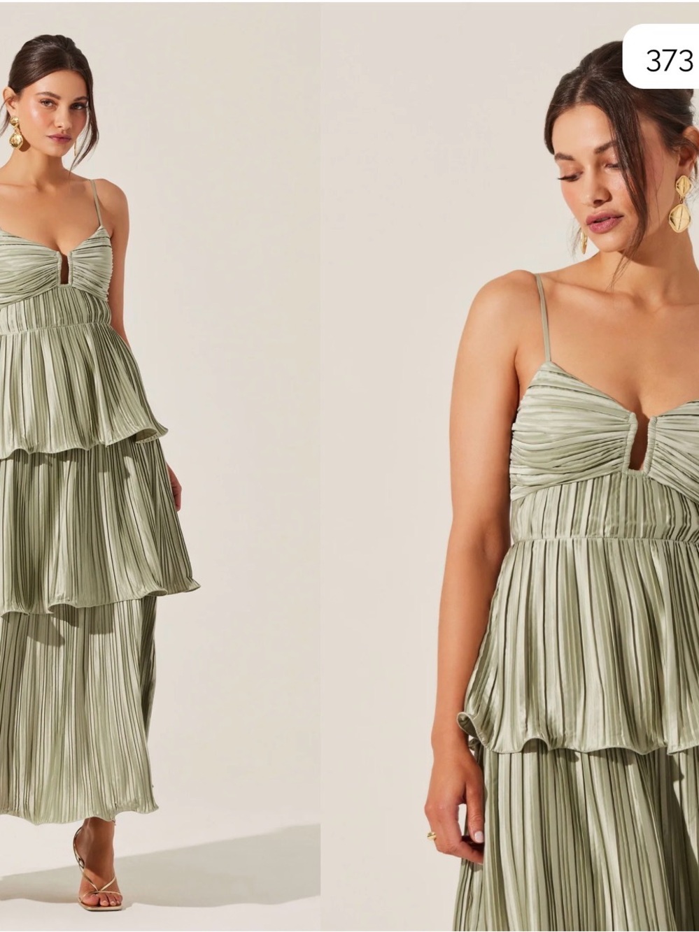 Astr Sage Green Pleated Tiered Maxi Dress